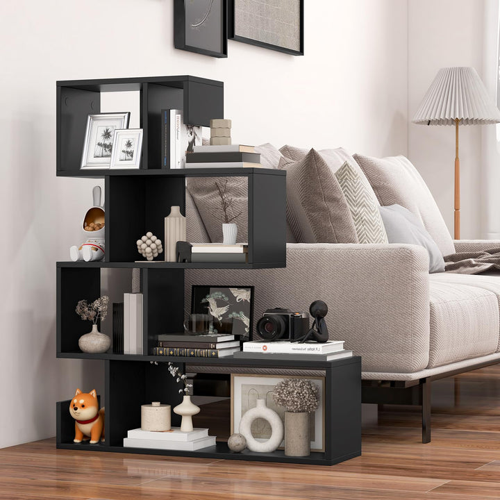 Giantex 5-Tier S-Shaped Bookshelf, Geometric Bookcase w/Open Cubes