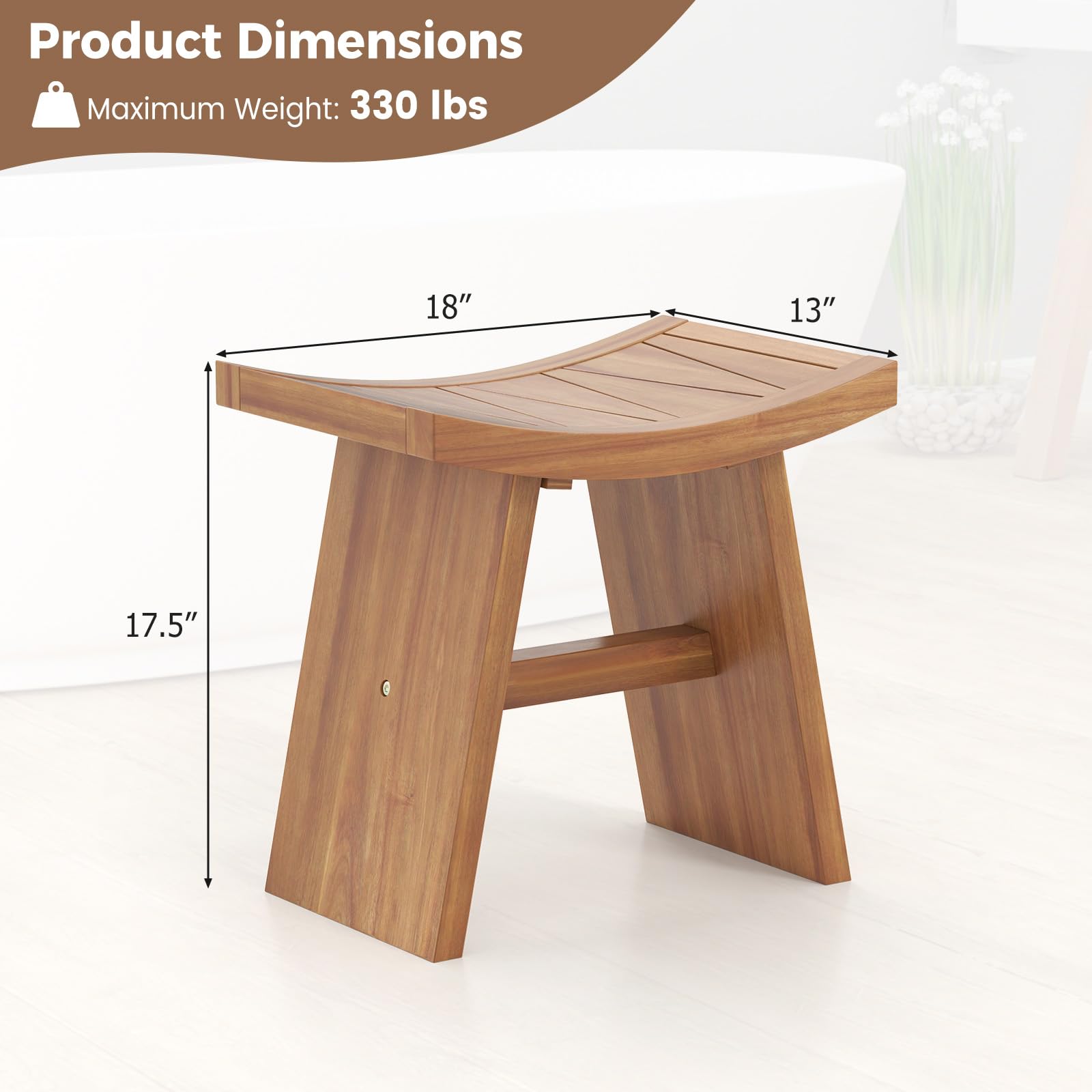18" x 13" x 17.5" Waterproof Shower Stool with Curved Seat for Inside Shower