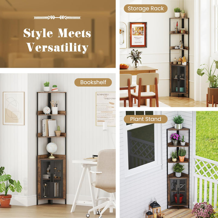 Giantex 6-Tier Corner Shelf 67 Inches Tall Corner Bookshelf with Cabinet Industrial Bookcase