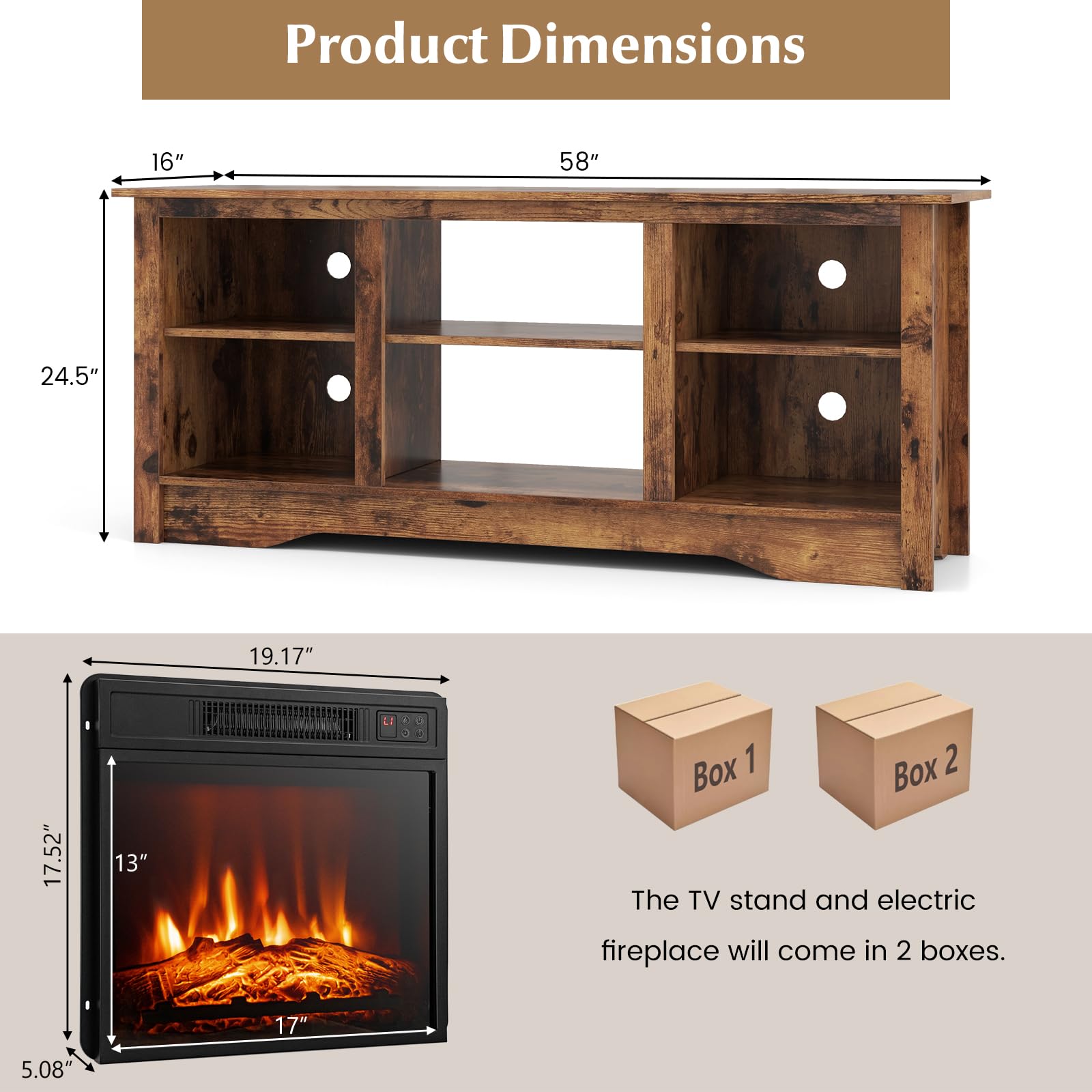 Giantex TV Stand with Fireplace - TV Cabinet with Adjustable Shelves