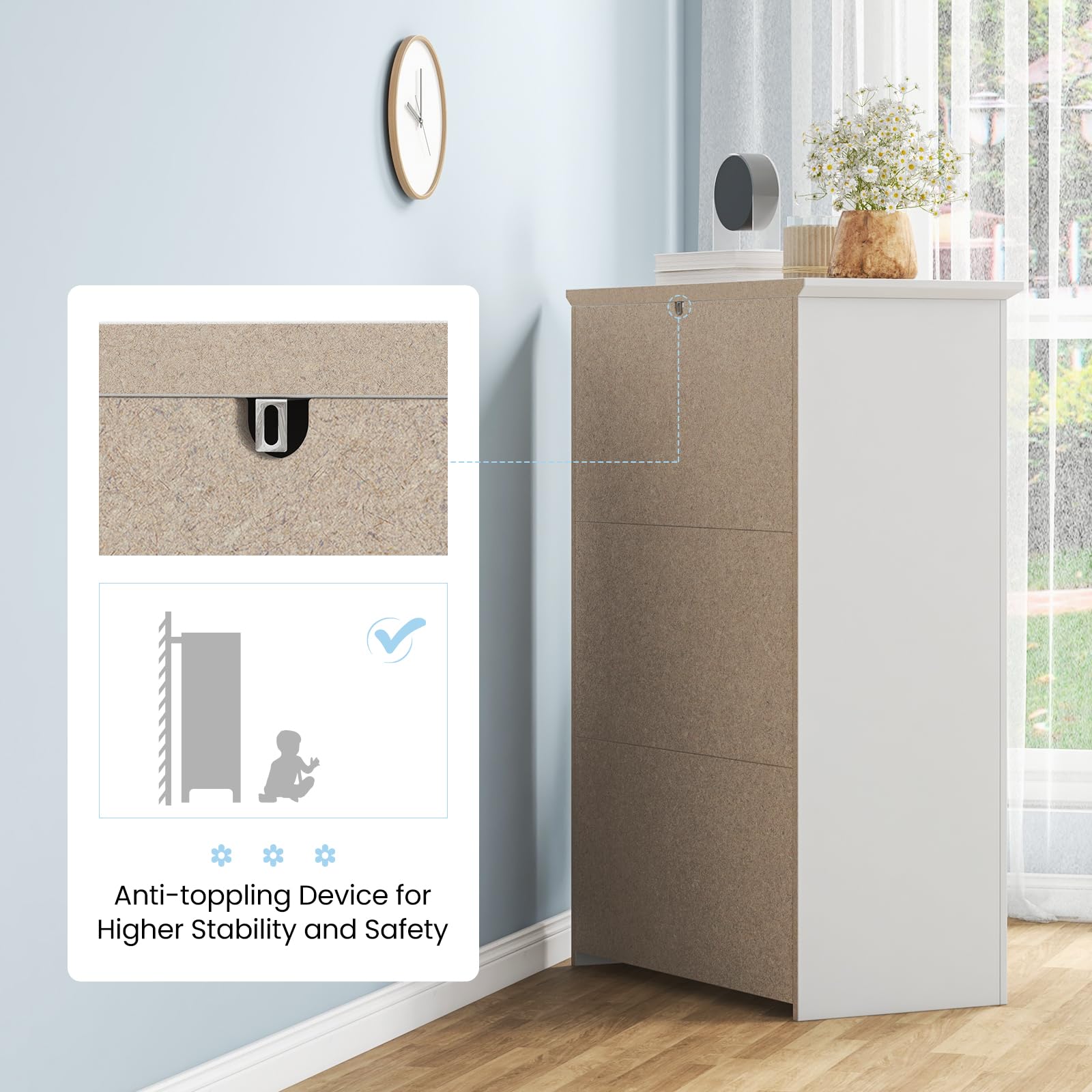 Giantex 5 Drawer Dresser Chest of Drawers - Vertical Dresser with 5 Pull-Out Drawers for Bedroom, Living Room, Entryway