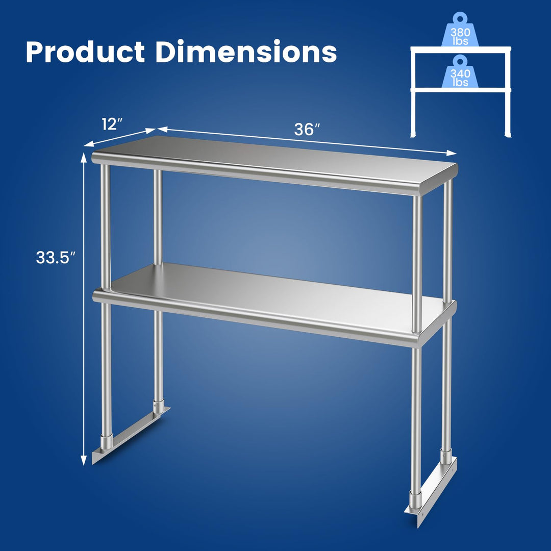 Giantex 48 Inch Stainless Steel Overshelf with Adjustable Lower Shelf