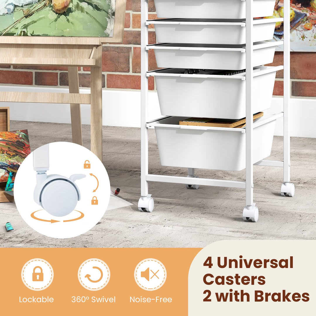 Giantex 5-Drawer Rolling Storage Cart Mobile Utility Organizer with Wooden Tabletop and Lockable Wheels