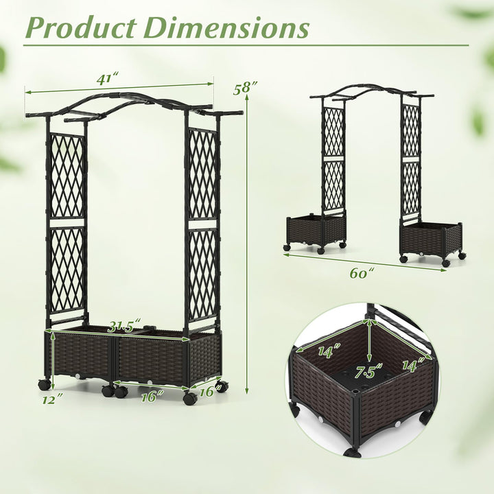 Giantex Planter Boxes with Arch Trellis for Climbing Vines Vegetables Flowers