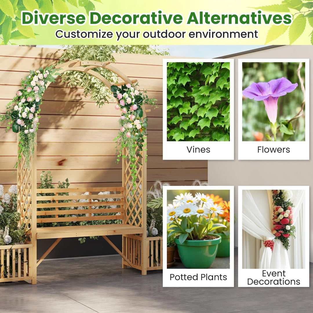Giantex Outdoor Bench with Garden Arch & Planters