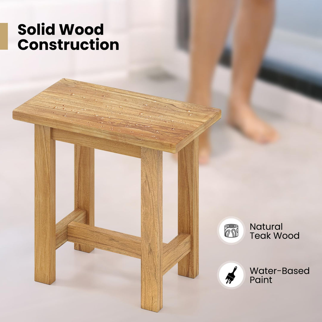 Giantex Teak Shower Bench Stool with Waterproof Spa Bath Seat for Seniors 20''L x 11''W x 18.5''H