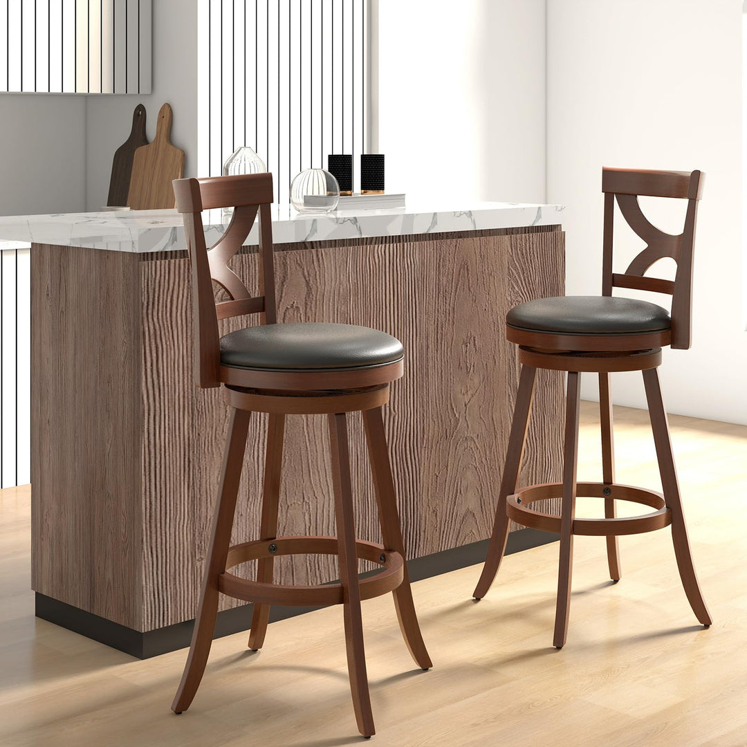 Giantex Bar Stools Set of 2, 30.5" Counter Height Bar Dining Chairs with Back & Footrest, Rubber Wood Frame