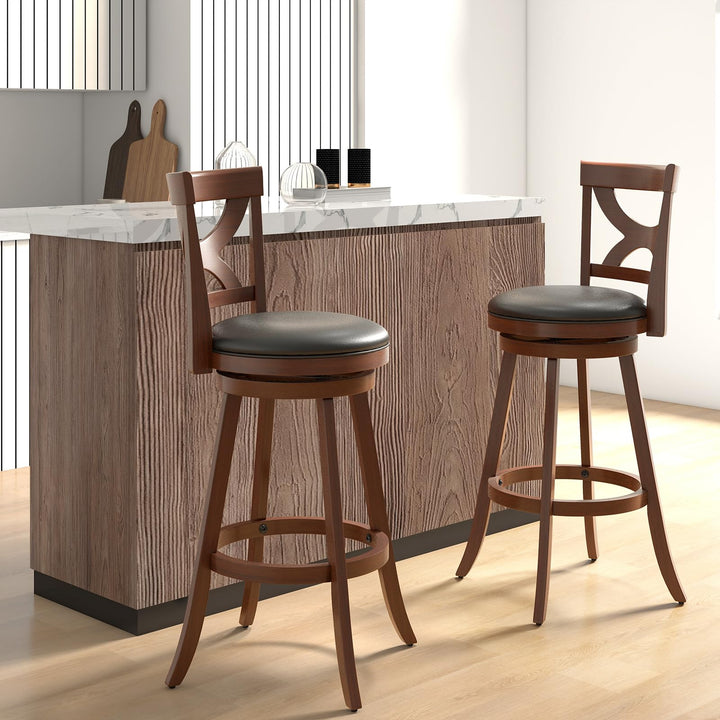 Giantex Bar Stools Set of 2, 30.5" Counter Height Bar Dining Chairs with Back & Footrest, Rubber Wood Frame