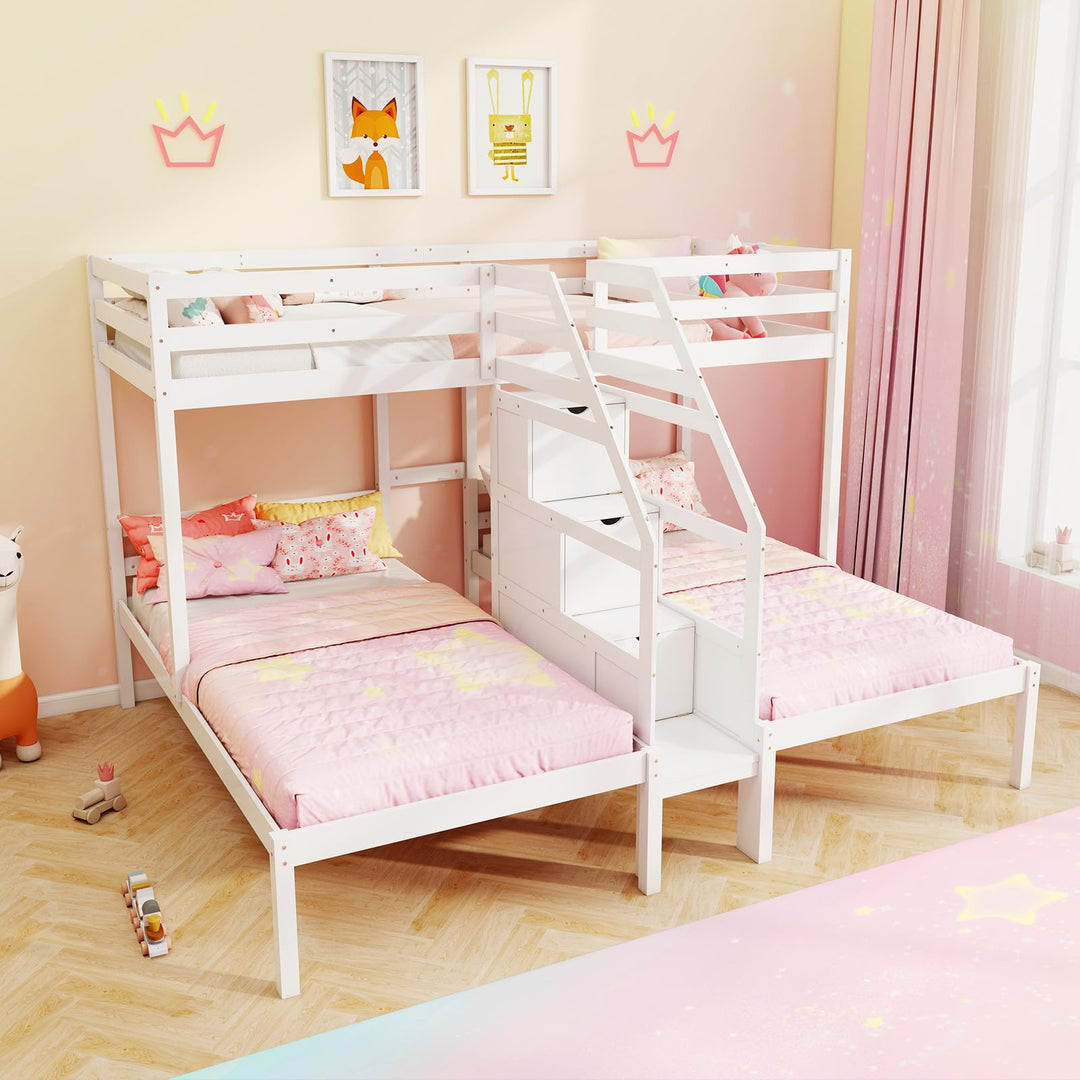GIANTEX Twin Triple Bunk Bed w/Storage Stairs