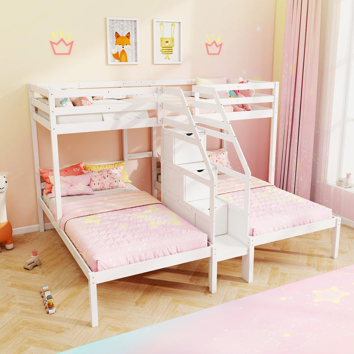 GIANTEX Twin Triple Bunk Bed w/Storage Stairs