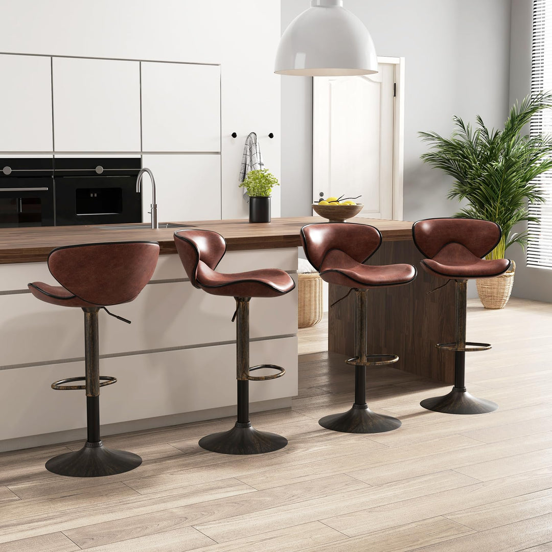 Giantex Height Adjustable Bar Stools, Upholstered Swivel Barstools w/Back