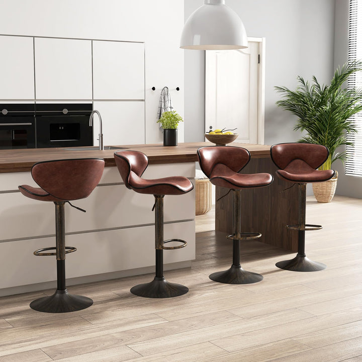 Giantex Height Adjustable Bar Stools, Upholstered Swivel Barstools w/Back