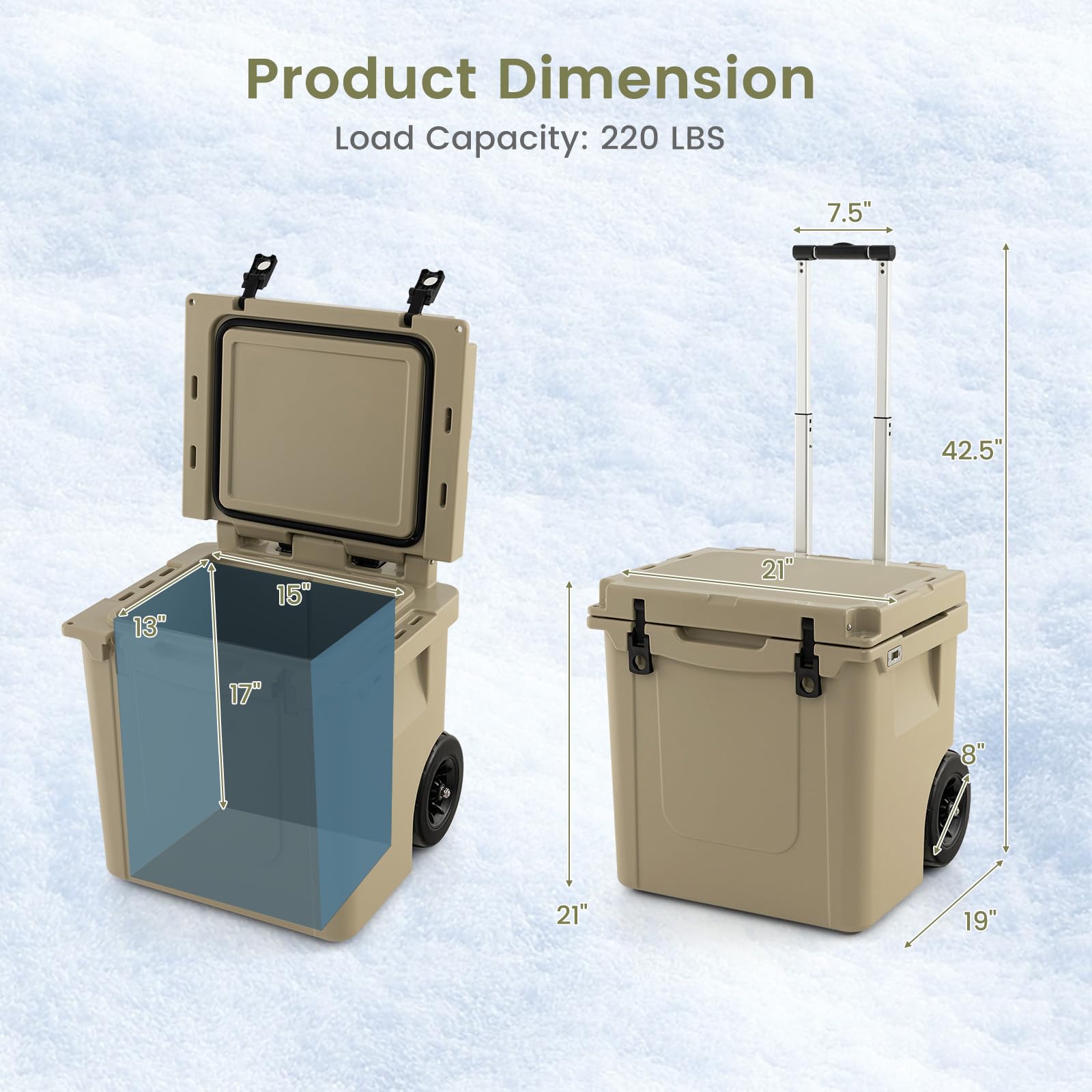 Giantex Cooler with Wheels, 45 Quart Rolling Cooler with All Terrain Wheels
