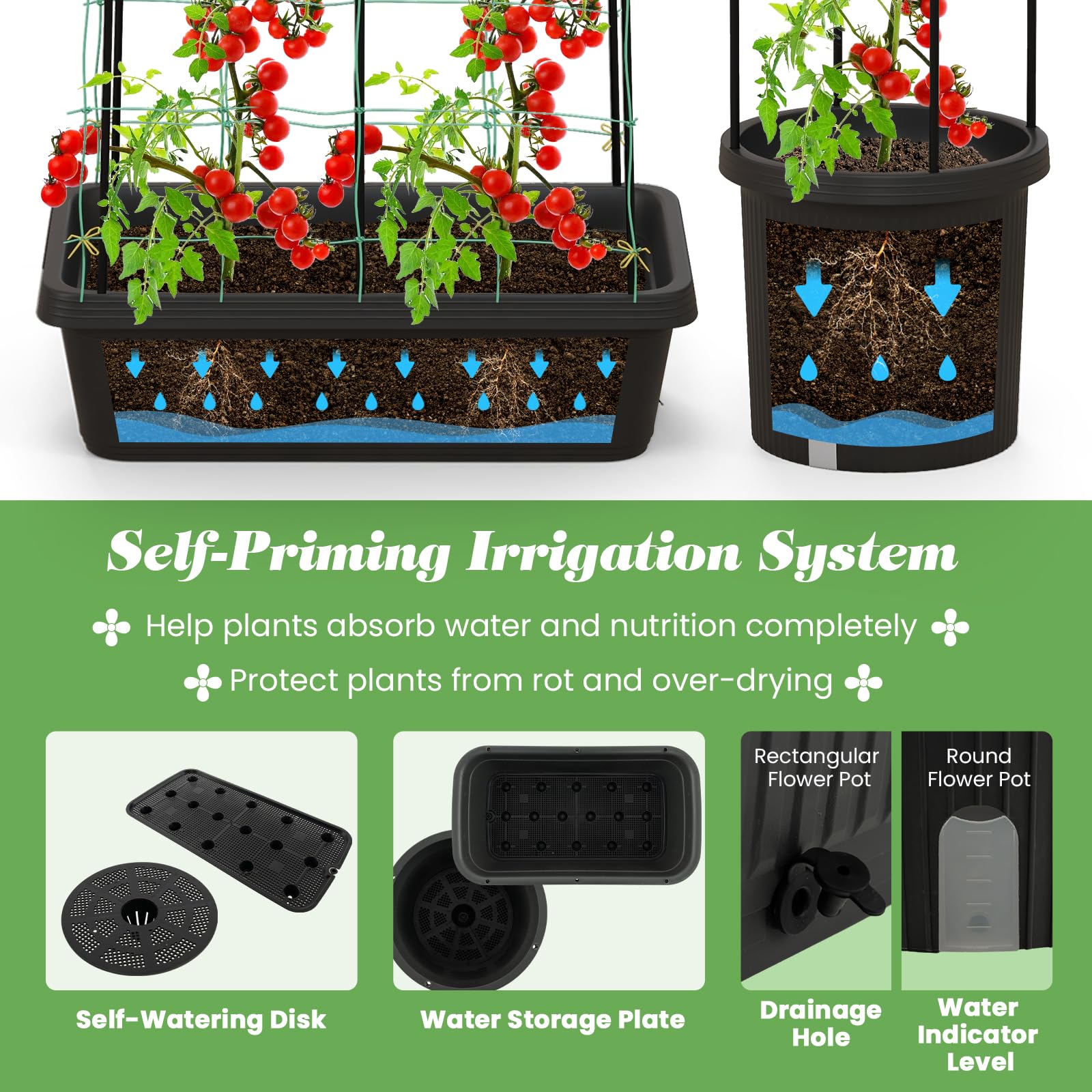 Giantex Set of 2 Raised Garden Bed w/Trellis & Plant Cage, Planter Box w/ 71” Cucumber Trellis