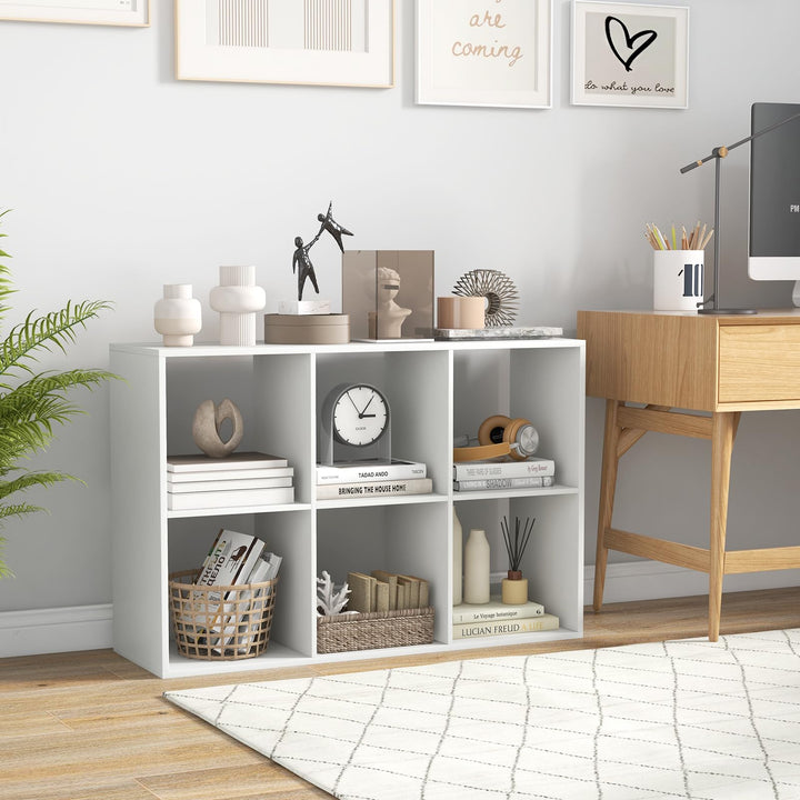 Giantex 6-Cube Bookcase, White Cubby Bookshelf w/Back Guardrail & Anti-Tipping Kits