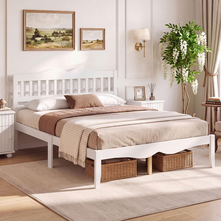 GIANTEX Full/Queen Size Wooden Bed Frame with Slatted Headboard
