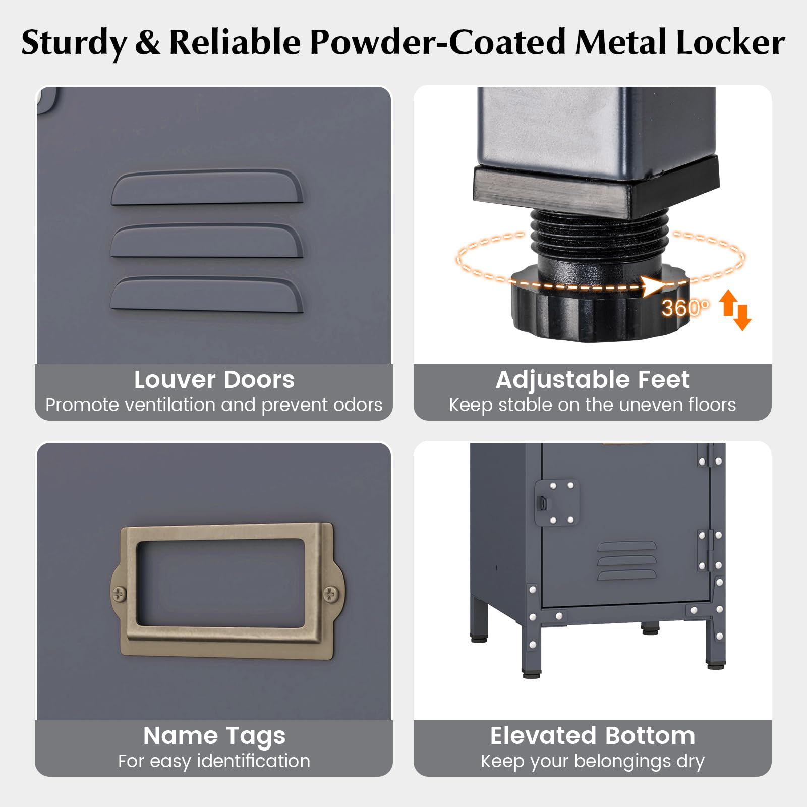 Giantex Metal Locker Cabinet, 40” Stackable Storage Cabinet w/Lockable Doors, Adjustable Feet, Anti-Toppling Device