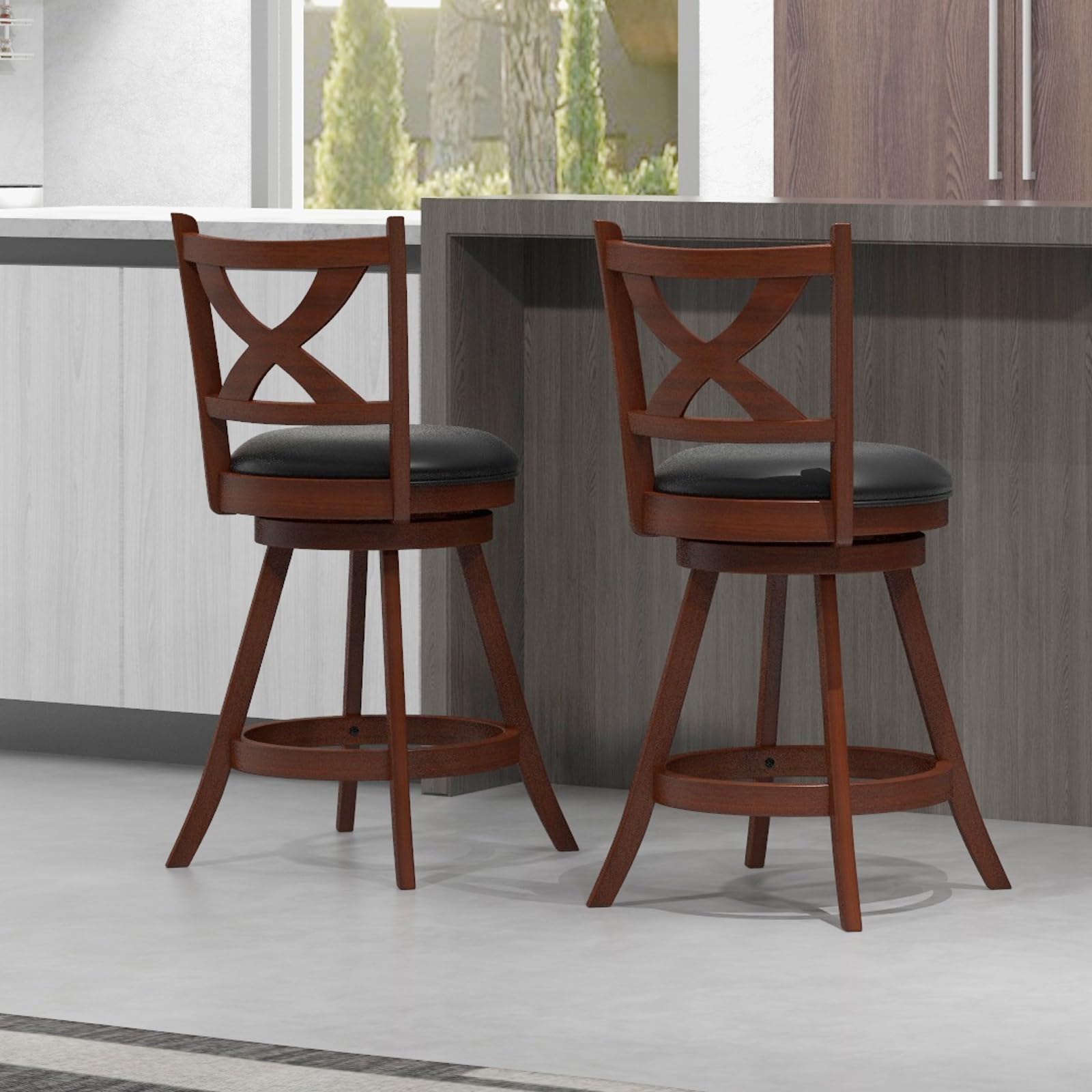 Giantex Swivel Bar Stools Set of 2, Farmhouse Wooden Barstools with Back