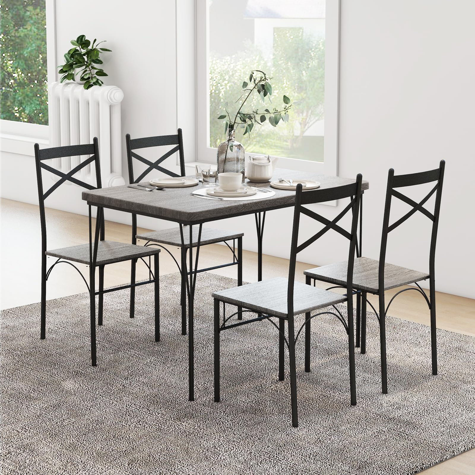 Giantex 5-Piece Dining Table Set, Modern Rectangular Dining Table & 4 Dining Chairs Set with Metal Frame