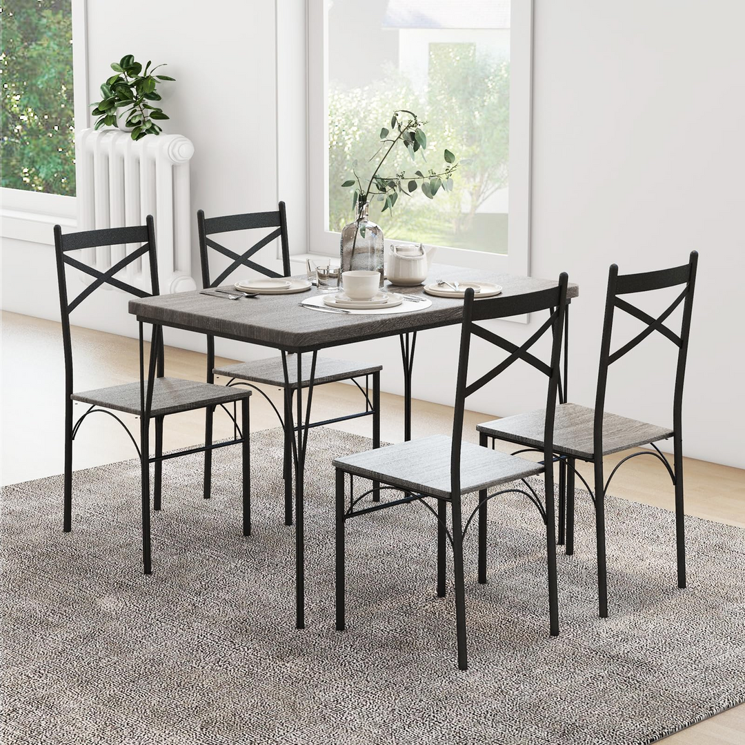 Giantex 5-Piece Dining Table Set, Modern Rectangular Dining Table & 4 Dining Chairs Set with Metal Frame