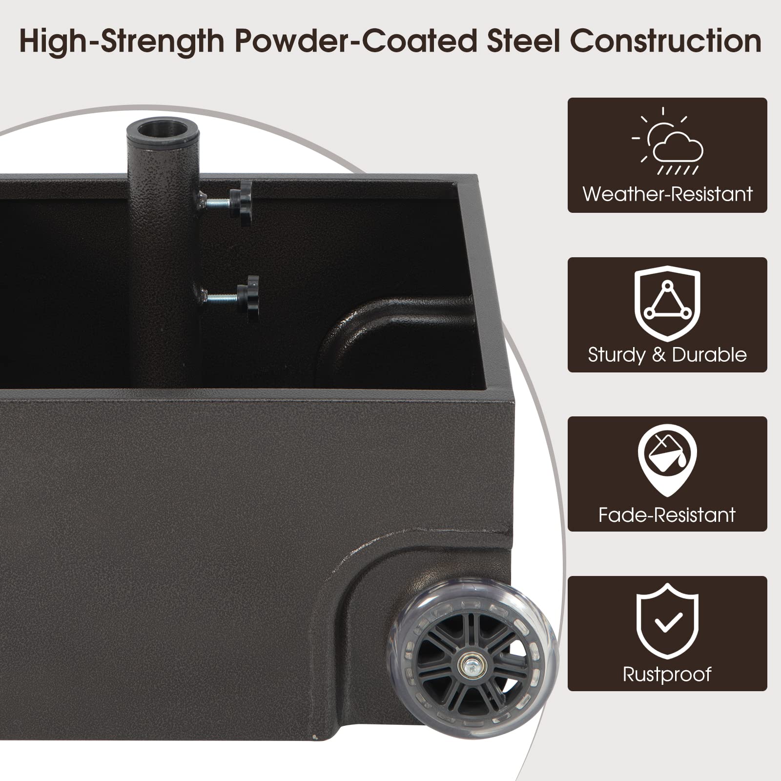 Giantex 150lbs Filled Umbrella Base with Wheels, Heavy Duty Umbrella Stand with Fillable Planter, Drainage Holes, Fit for 1.6''-2.1'' Pole
