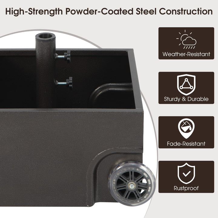 Giantex 150lbs Filled Umbrella Base with Wheels, Heavy Duty Umbrella Stand with Fillable Planter, Drainage Holes, Fit for 1.6''-2.1'' Pole