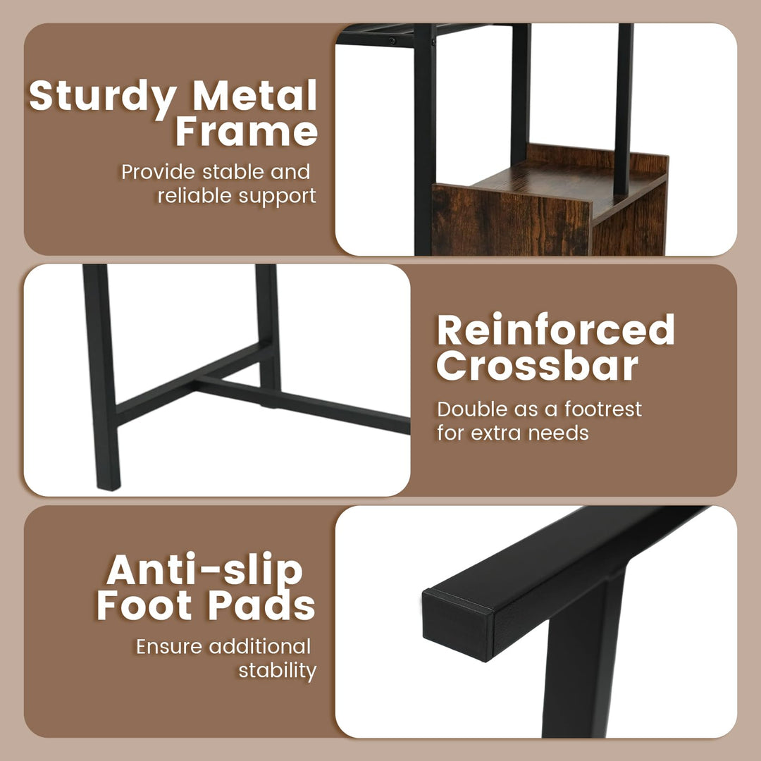 Giantex Rectangular Bar Table with Charging Station and LED Light