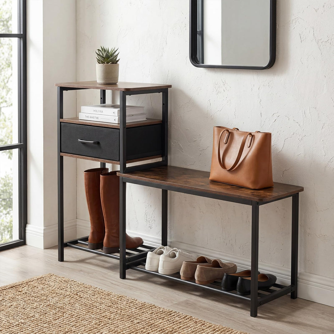 Giantex 3-Tier Industrial Shoe Storage Bench with Drawer &amp; Metal Frame