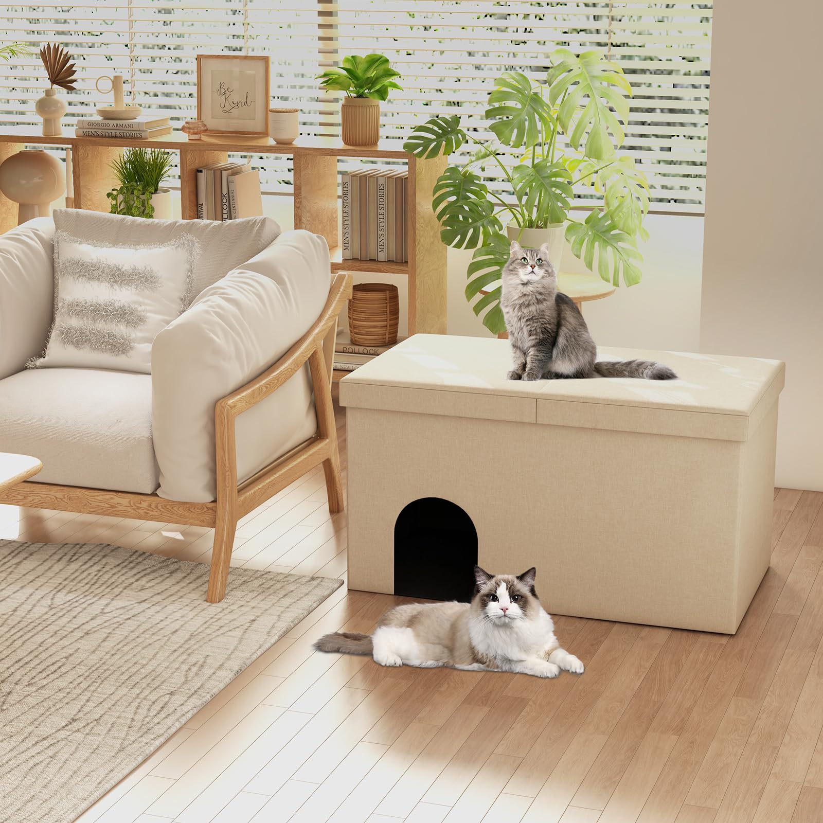 Giantex Cat Litter Box Enclosure - Hidden Cat Litter Box Furniture Ottoman