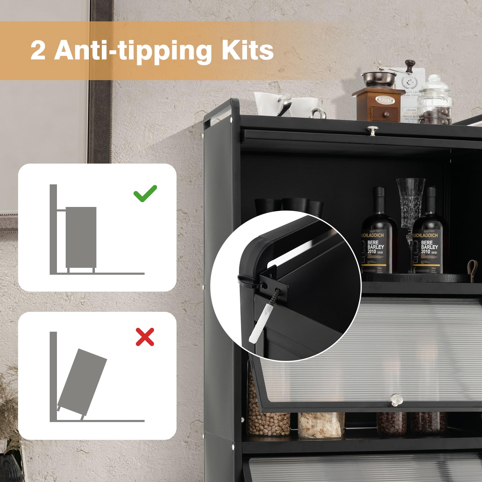 Giantex 5-Tier Kitchen Storage Cabinet, Mobile Microwave Stand with Flip-up PC Doors