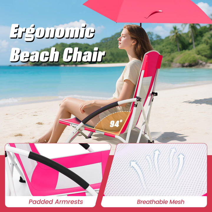Giantex Low Folding Beach Chair with Detachable & Adjustable Umbrella