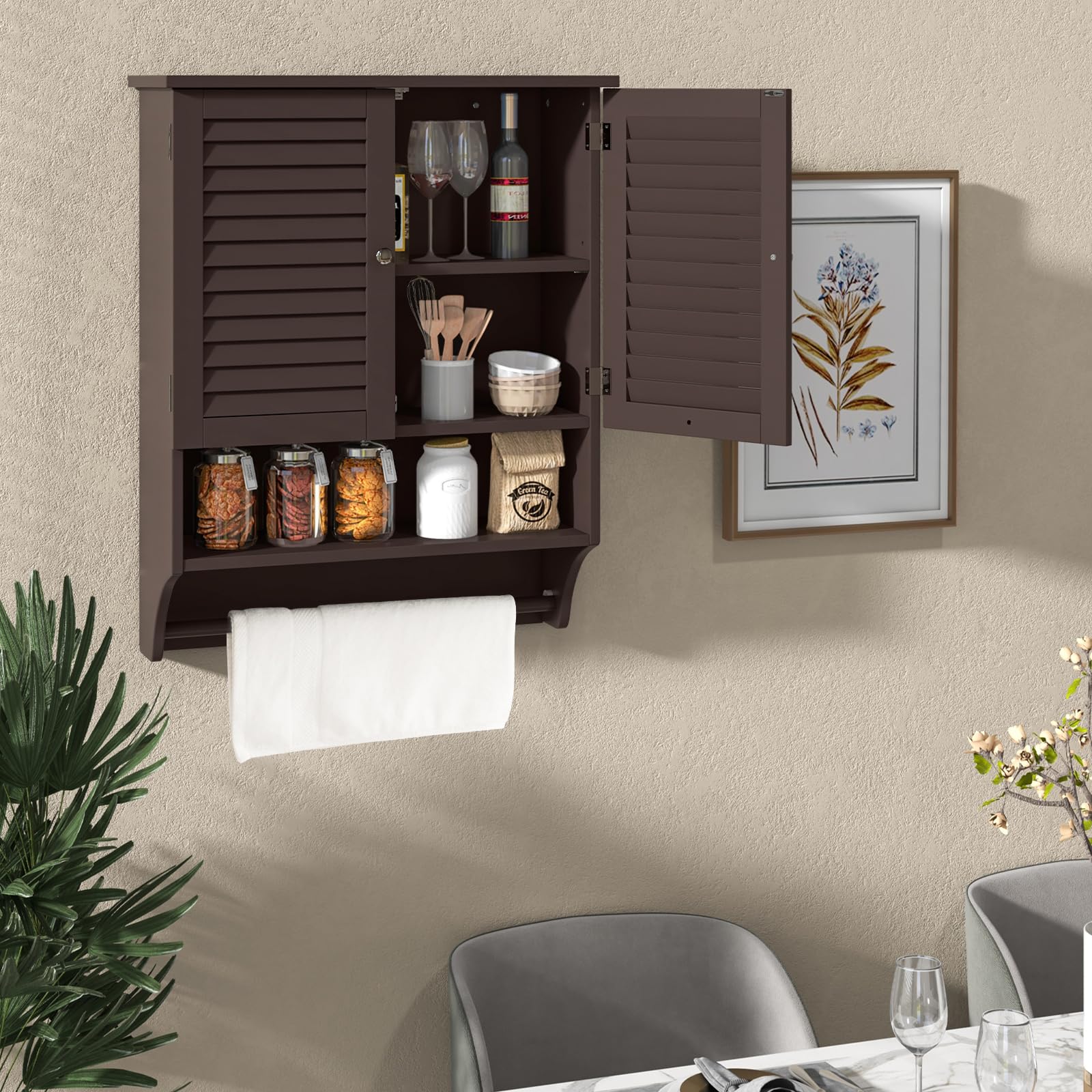 Giantex Bathroom Cabinet Wall Mounted - Hanging Medicine Cabinet with 2 Louvered Doors
