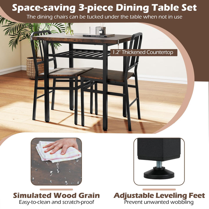 Giantex 3-Piece Dining Table Set | Rectangular Kitchen Table with Storage Rack and 2 Dining Chairs