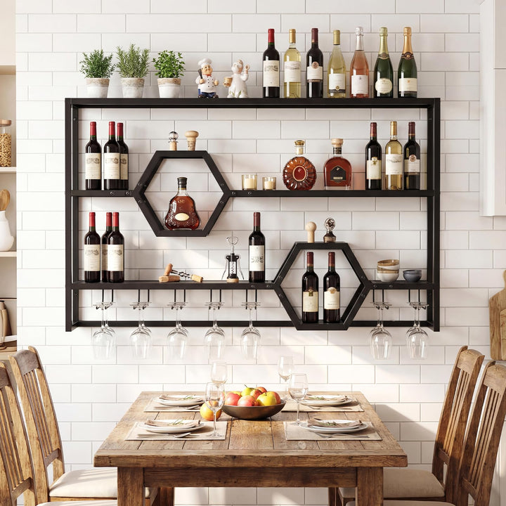 Giantex Wall Mounted Wine Rack 47” Large Floating Bar Shelves