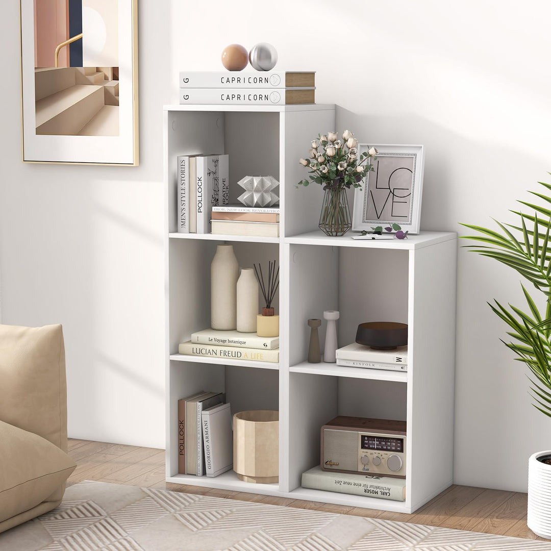 Giantex 3-Cube Bookcase, White Cubby Bookshelf w/Back Guardrail & Anti-Tipping Kits