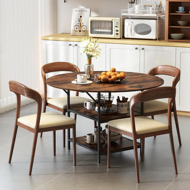 Giantex 47" Round Dining Table for 4-6 with 2-Tier Open Storage Shelves