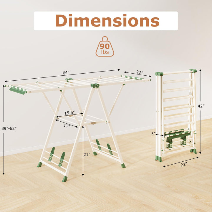 Giantex 64 Inches Clothes Drying Rack with Height Adjustable Wings