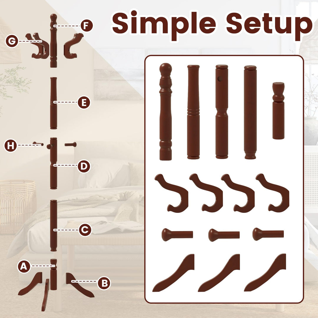 Giantex Solid Wood Coat Rack Freestanding Hall Tree with 3 Adjustable Heights and 11 Hooks