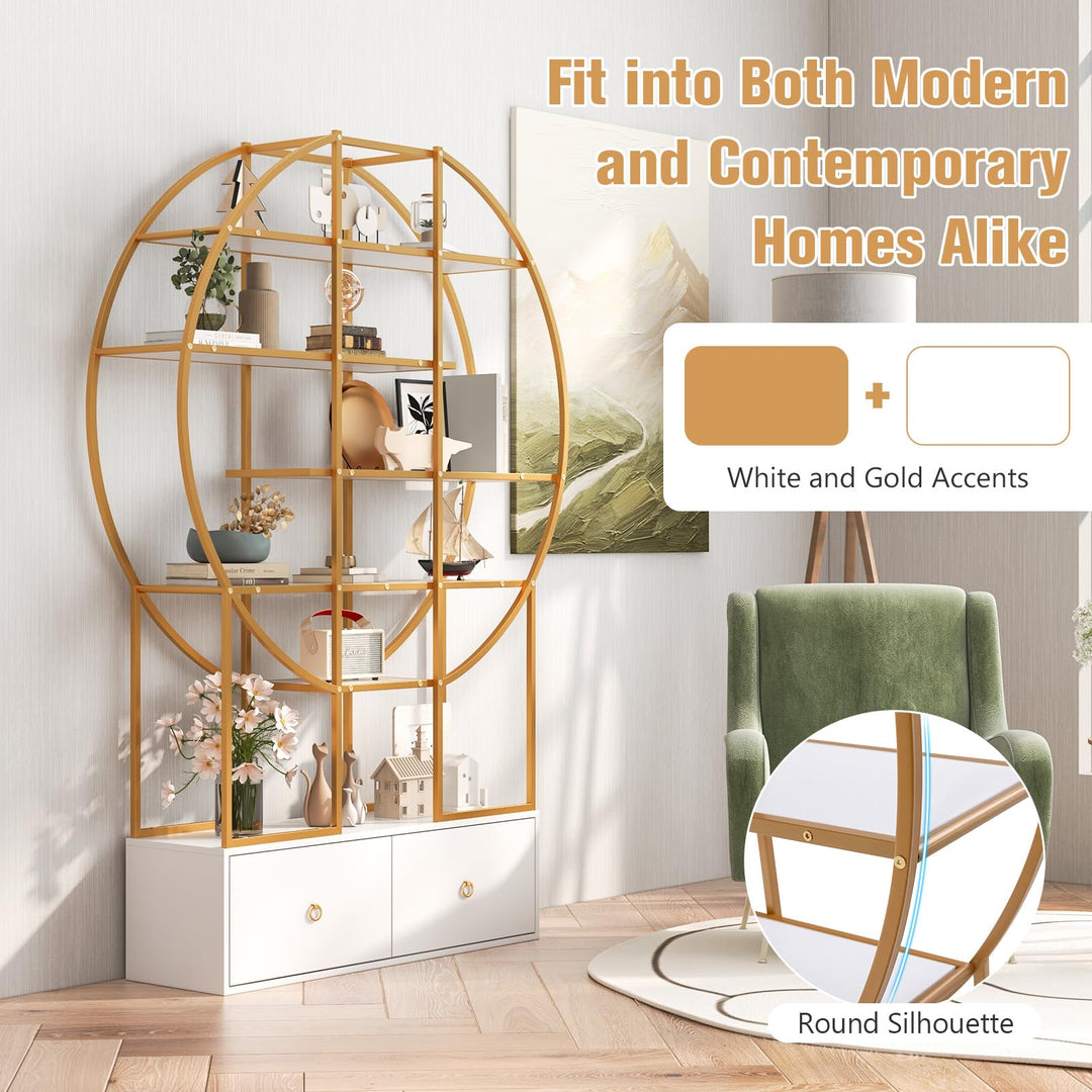 Giantex 6-Tier Round Bookshelf with 2 Drawers
