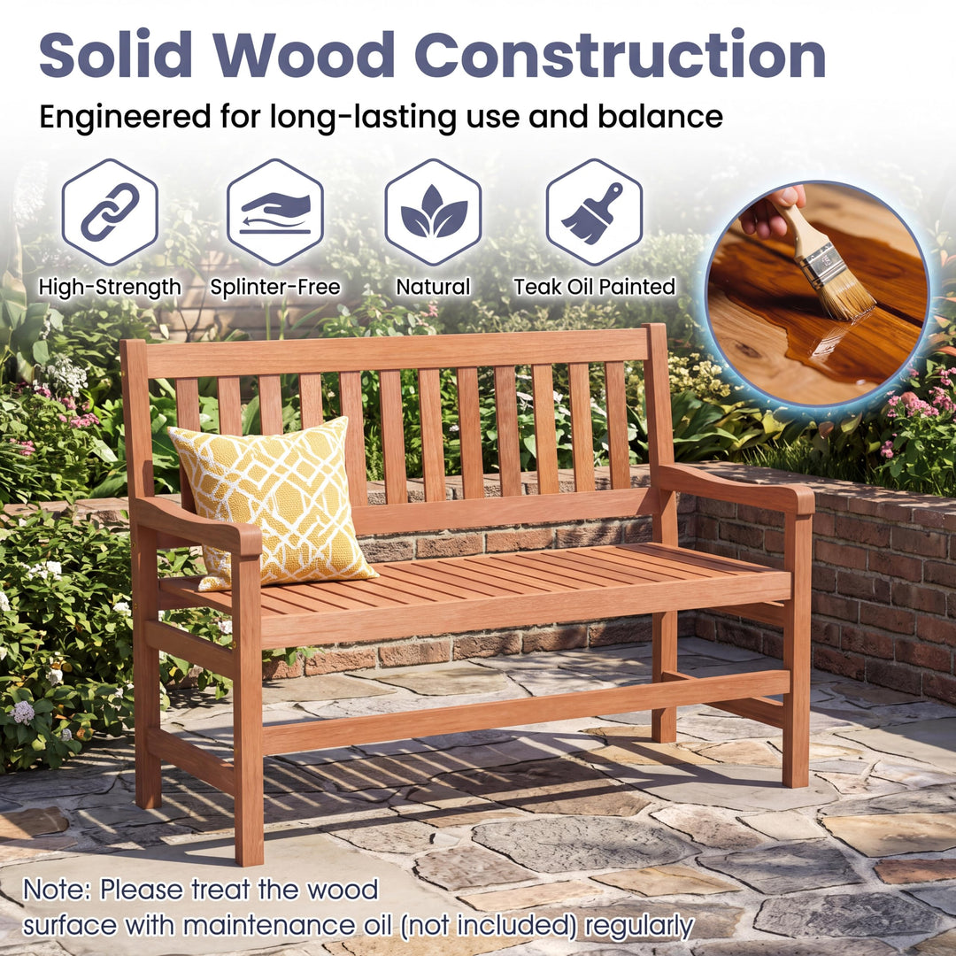 GIANTEX 44 Inch Solid Wood Patio Bench with Slatted Backrest &amp; Armrests