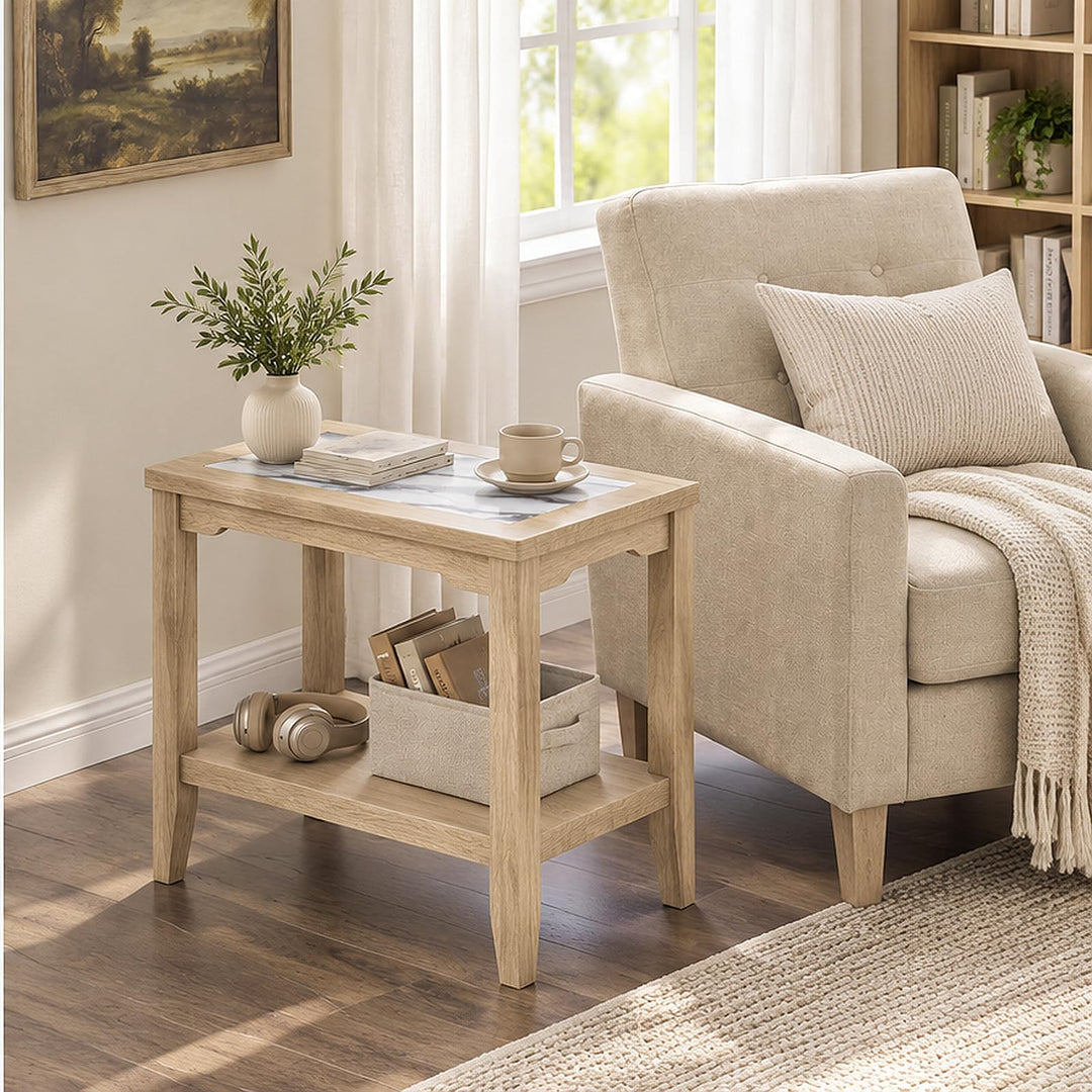 GIANTEX 24" Narrow Side Table with Faux Marble Top &amp; Storage Shelf (1/2)