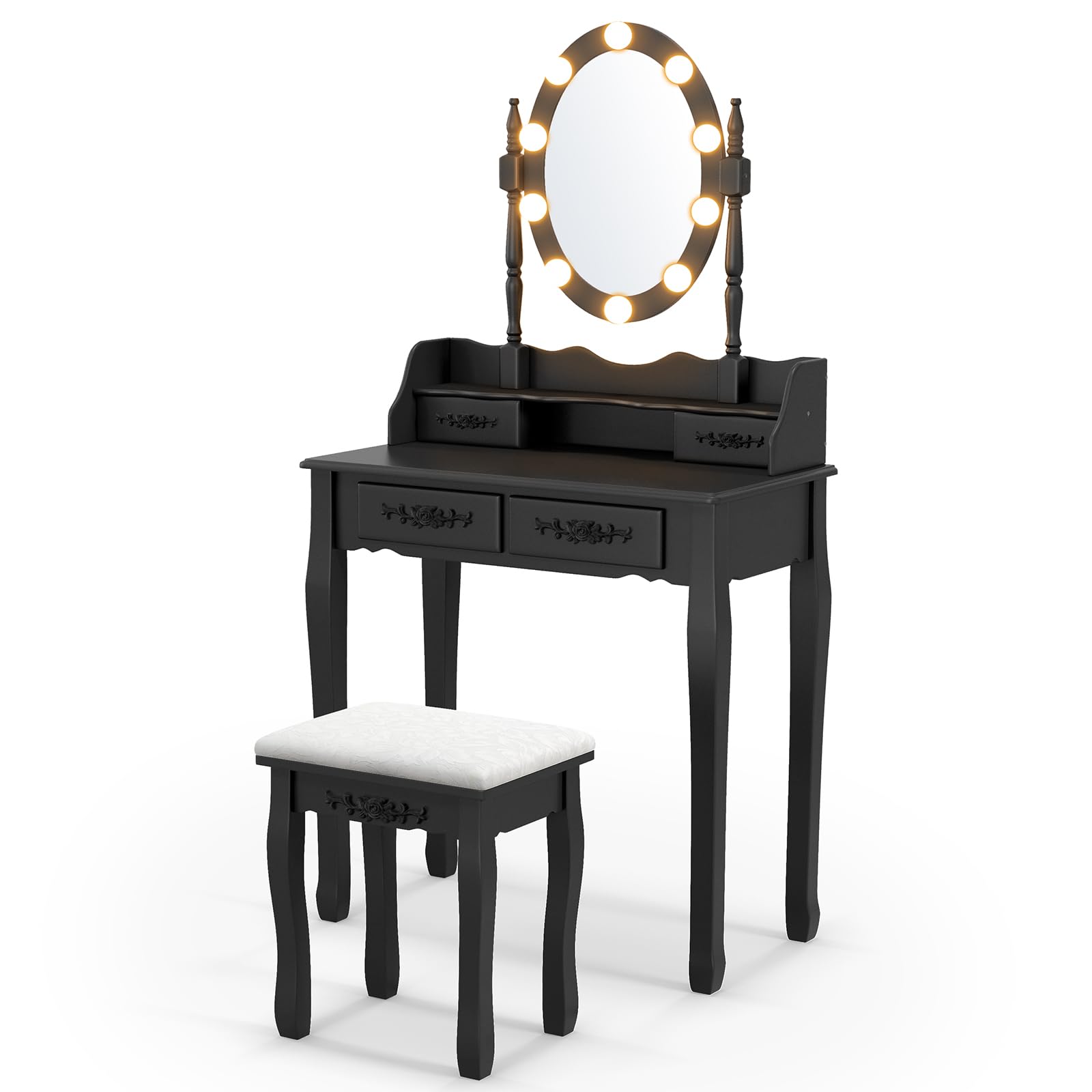 CHARMAID Girls Vanity Table with Lighted Mirror and Stool