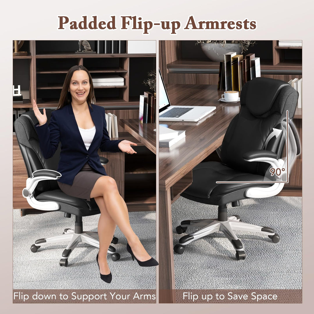Giantex Executive Office Chair, PU Leather Ergonomic Desk Chair with Flip-up Armrests and Height Adjustable