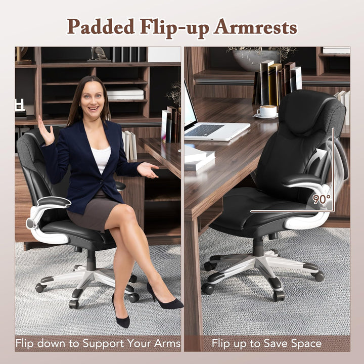 Giantex Executive Office Chair, PU Leather Ergonomic Desk Chair with Flip-up Armrests and Height Adjustable
