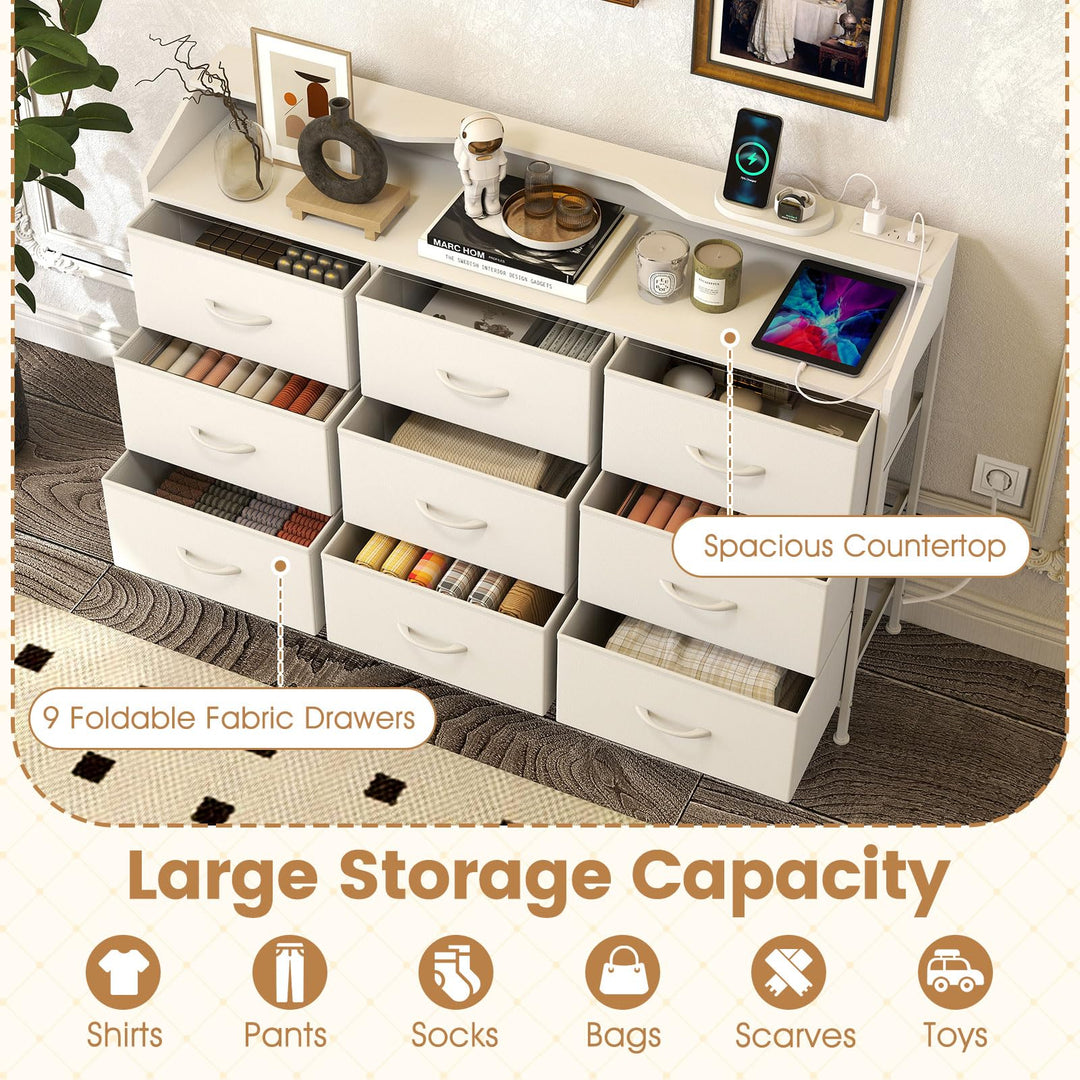 Giantex 9-Drawer LED Dresser for Bedroom with Charging Station