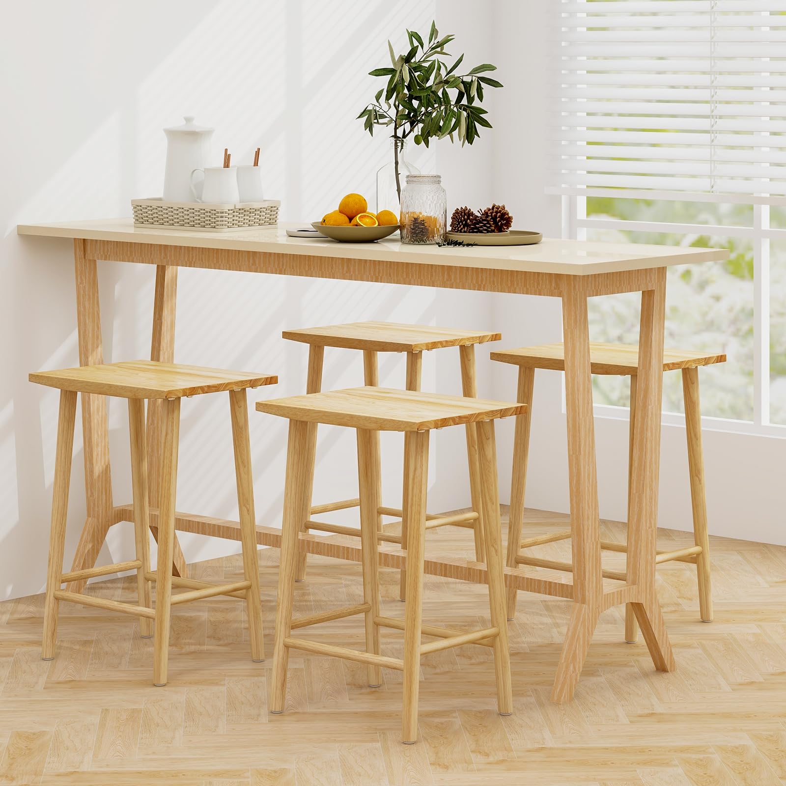 Giantex 25.5" Wooden Bar Stools Set of 2/4, Farmhouse Backless Counter Height Bar Stools with Footrest