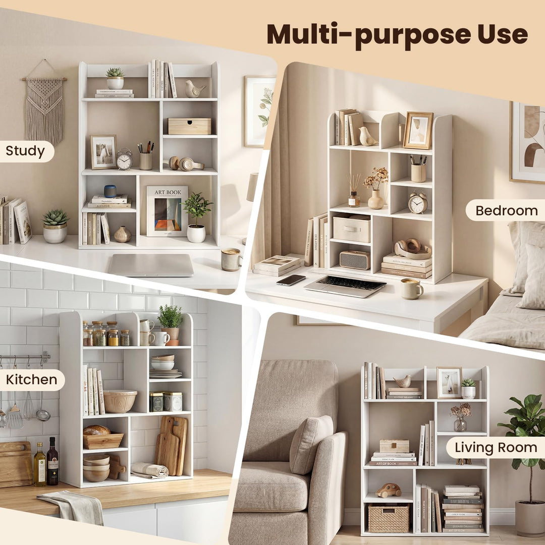Giantex 3-Tier Desktop Bookshelf | 23.5" Desk Hutch Dorm with 8 Open Storage Cubes