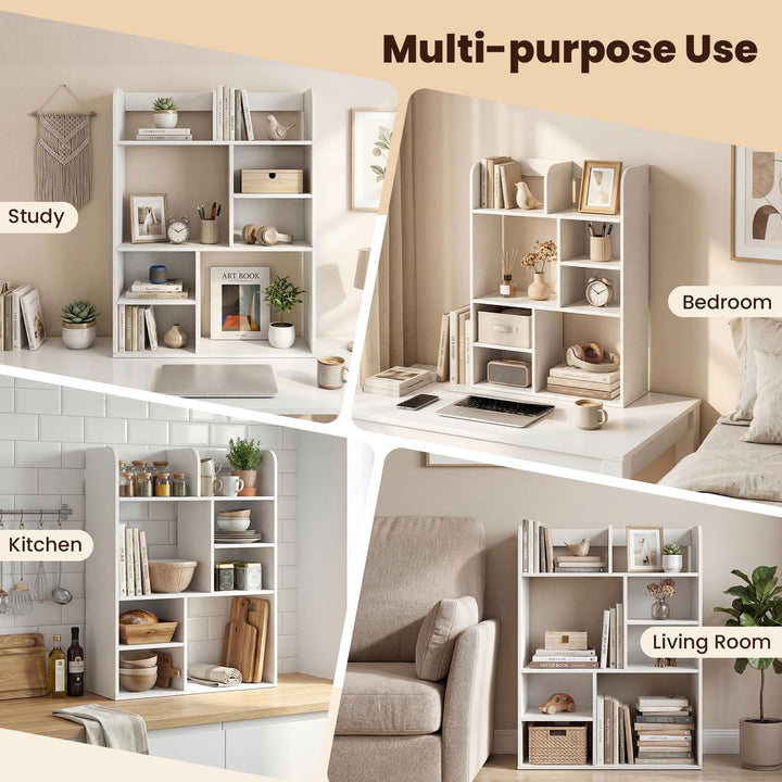 Giantex 3-Tier Desktop Bookshelf | 23.5" Desk Hutch Dorm with 8 Open Storage Cubes
