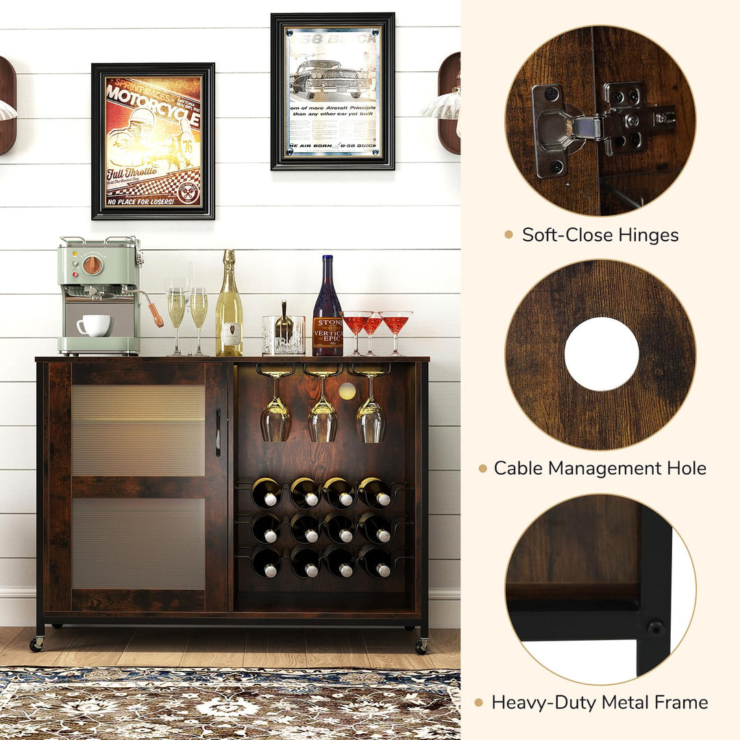 Giantex Wine Bar Cabinet with LED Light Kitchen Buffet Sideboard