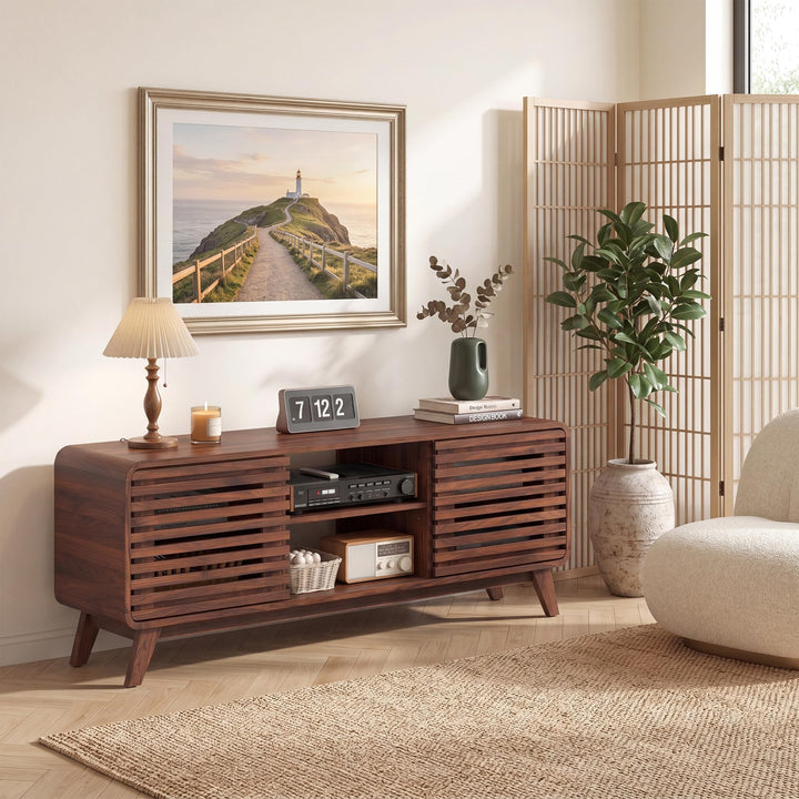 GIANTEX 58" Mid Century Modern TV Stand for 65 inch TV with Grille Doors
